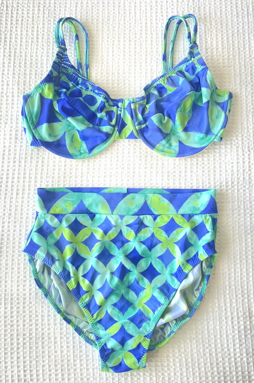 Vintage Tara Grinna Bikini Set 2 Piece Resortwear Size 14 Bottom 38-42DD Top